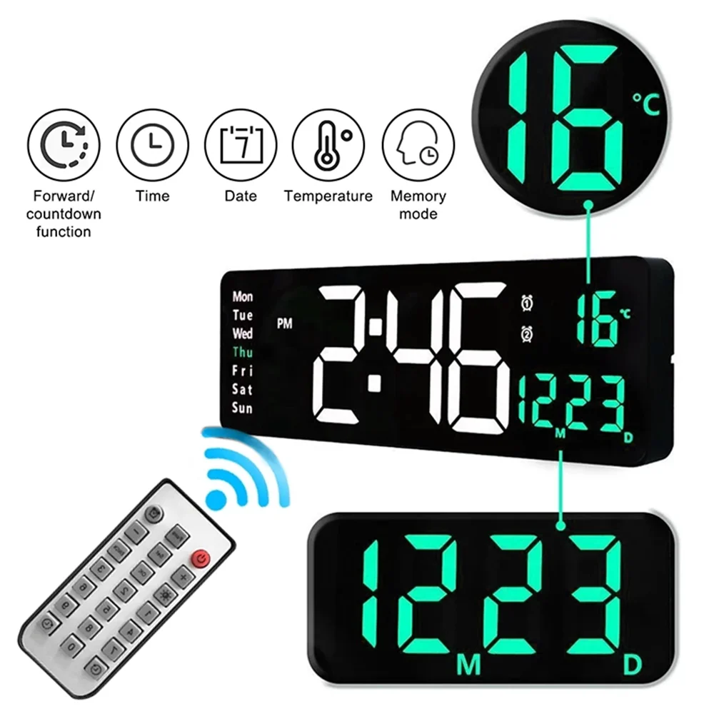 Large Digital Wall Clock Remote Control Temp Date Week Display Power Off Memory Table Clock Wall-mounted Dual Alarms16 inch LED
Large Digital Wall Clock Remote Control Temp Date Week Display Power Off Memory Table Clock Wall-mounted Dual Alarms16 inch LED
