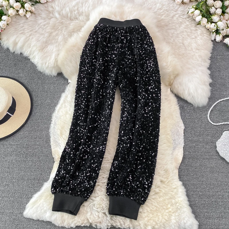 Sparkling Sequins High-waisted Wide-leg Pants Women's Summer New Korean Version Is Thin All-match Elastic Waist Leggings Casual
Sparkling Sequins High-waisted Wide-leg Pants Women's Summer New Korean Version Is Thin All-match Elastic Waist Leggings Casual