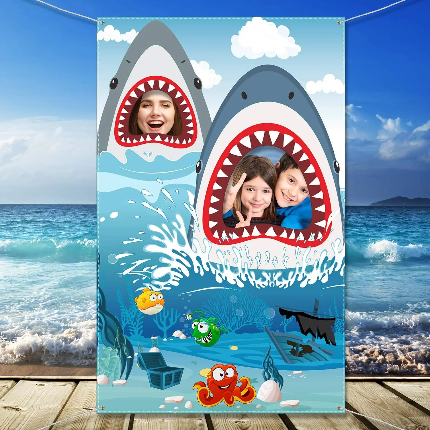 Shark Theme Party Game Birthday Party Baby Shower Decor Door Banner Background Shark Photo Booth Funny Face in Hole Game for Kid
Shark Theme Party Game Birthday Party Baby Shower Decor Door Banner Background Shark Photo Booth Funny Face in Hole Game for Kid