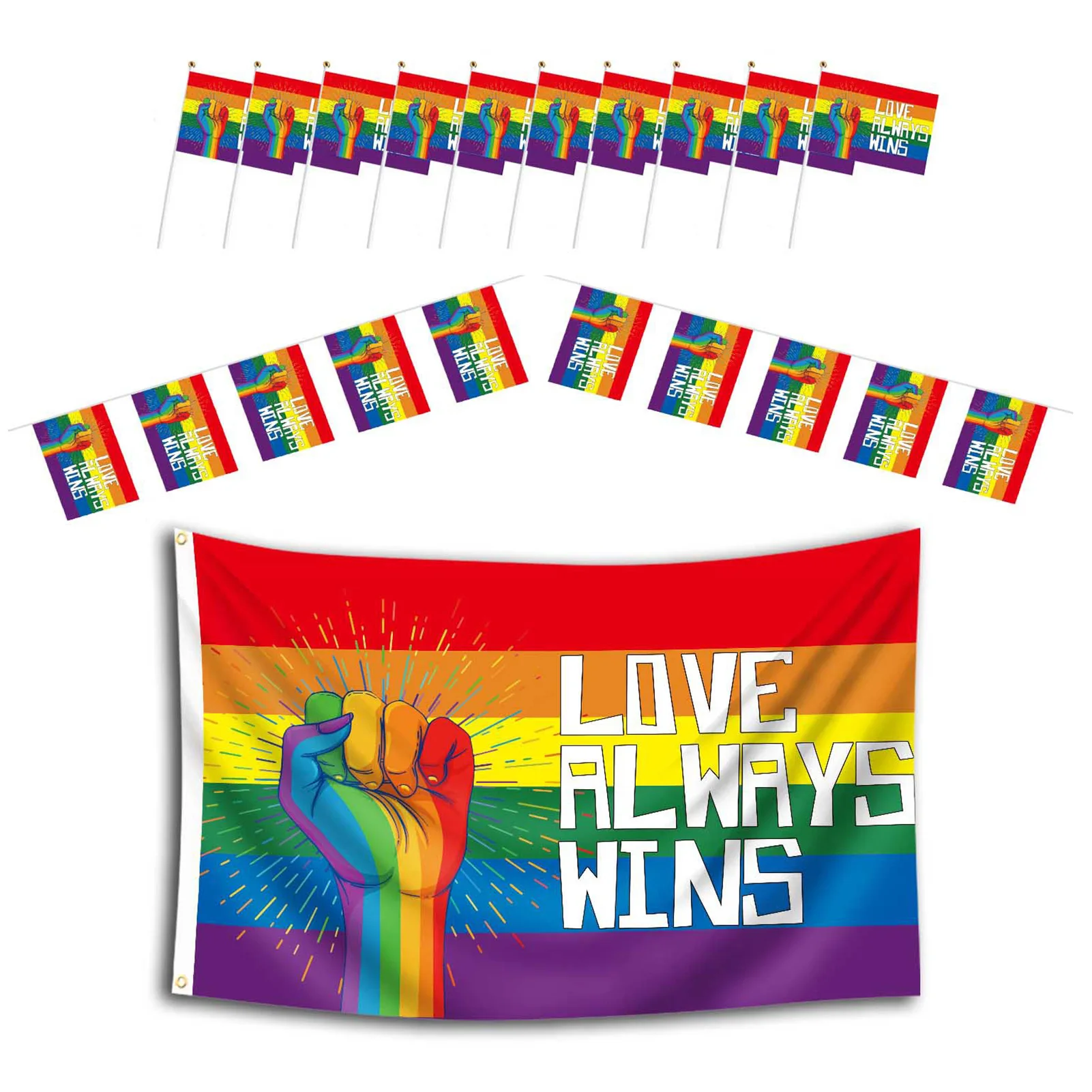 Pride Flag Set Love Always Wins Rainbow Pride Garden Flag 3x5ft Large Flag 9.84ft Rainbow Banners Bunting Flags And 10 Small 
Pride Flag Set Love Always Wins Rainbow Pride Garden Flag 3x5ft Large Flag 9.84ft Rainbow Banners Bunting Flags And 10 Small