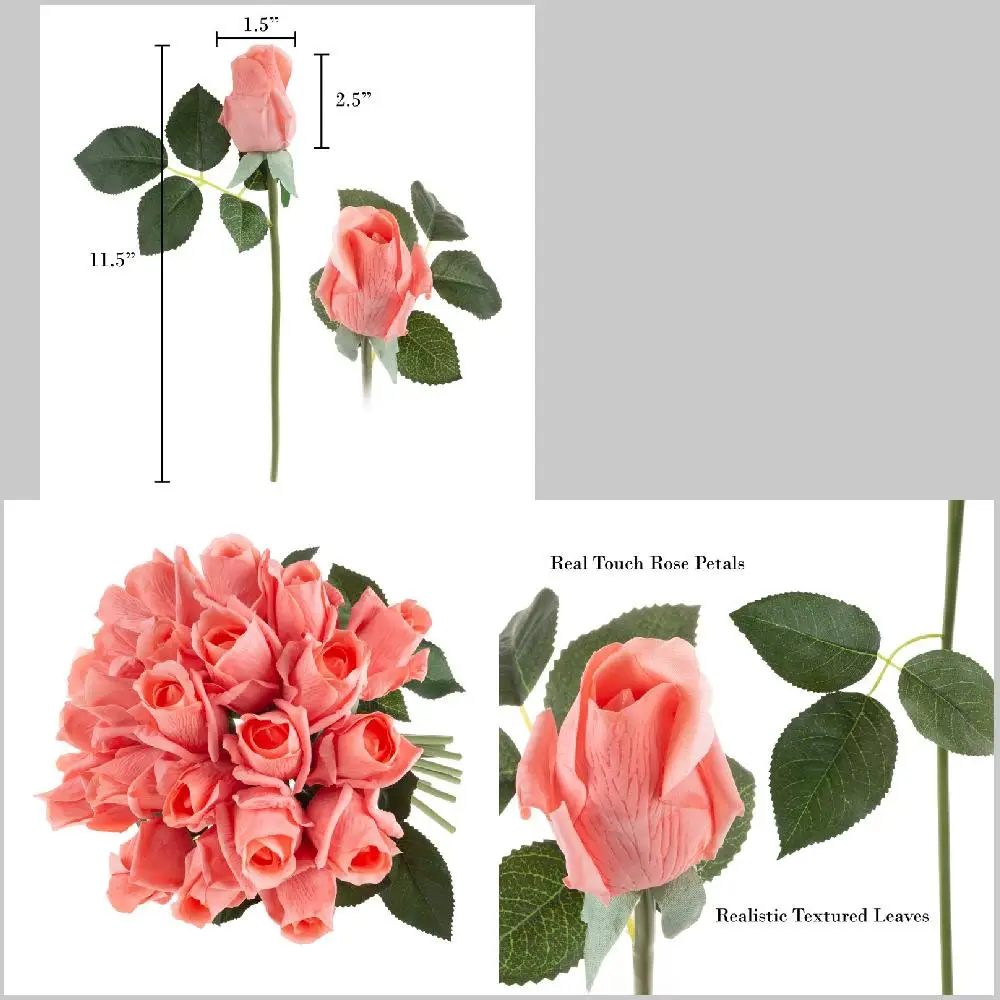 Classy 24-Piece Faux Coral Rose Bud Bouquet - Gorgeous Artificial Flower Arrangement to Brighten Your Home and Garden.
Classy 24-Piece Faux Coral Rose Bud Bouquet - Gorgeous Artificial Flower Arrangement to Brighten Your Home and Garden.