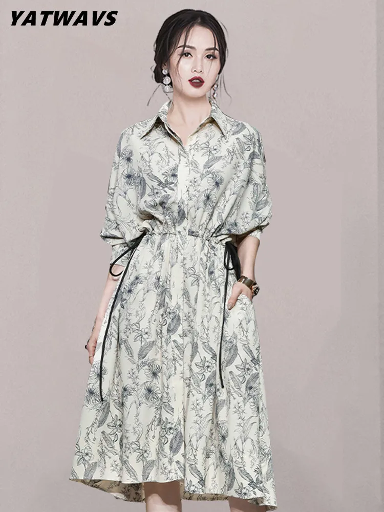 YATWAVS Elegant Retro Printing Casual Shirt Dresses Women's Fashion Lapel Collar Loose Drawstring Summer Bohemia Designer Dress
YATWAVS Elegant Retro Printing Casual Shirt Dresses Women's Fashion Lapel Collar Loose Drawstring Summer Bohemia Designer Dress