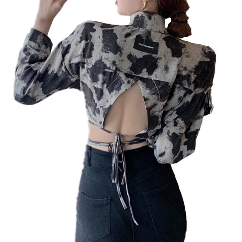 Summer Women Tie Dye Print Sexy Backless Lace Up Blouses Street Fashion Clothes Club Party Long Sleeve Bandage Shirts Crop Tops
Summer Women Tie Dye Print Sexy Backless Lace Up Blouses Street Fashion Clothes Club Party Long Sleeve Bandage Shirts Crop Tops