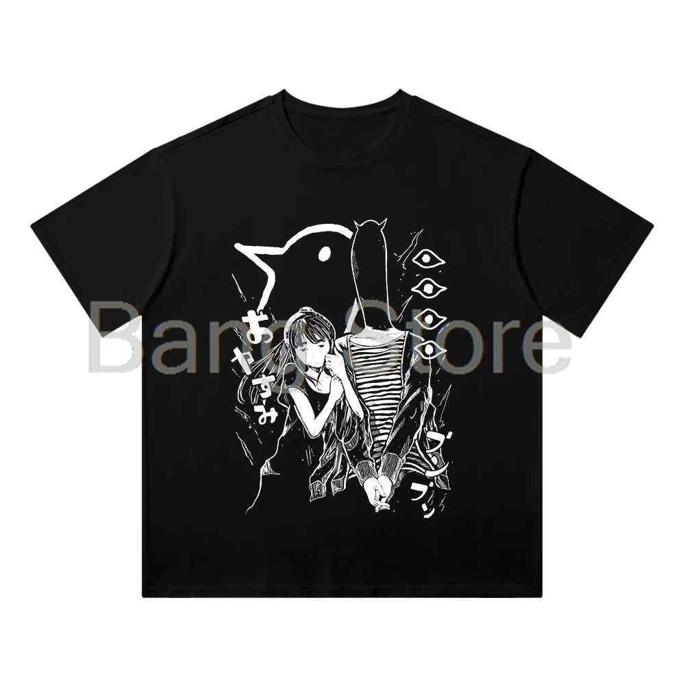 Oyasumi Punpun Merch Хлопковая футболка унисекс Футболка с круглым вырезом и короткими