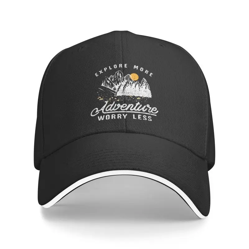 

New Adventure Awaits Camping Life Mountain Climbing Baseball Cap Hip Hop Men Women Adjustable Explore More Worry Less Dad Hat 1