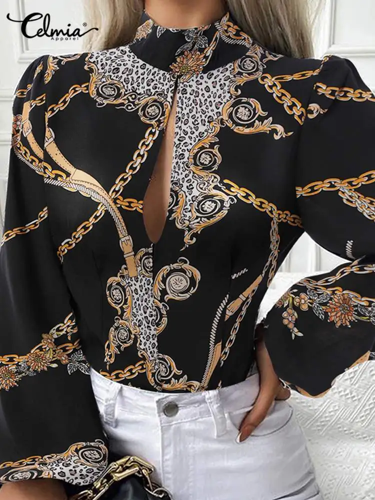 Sexy Hollow Out Blouse Celmia Women Chain Print 2022 Casual Loose Tops Fashion Lantern Long Sleeve Elegant High Collar Shirts
Sexy Hollow Out Blouse Celmia Women Chain Print 2022 Casual Loose Tops Fashion Lantern Long Sleeve Elegant High Collar Shirts