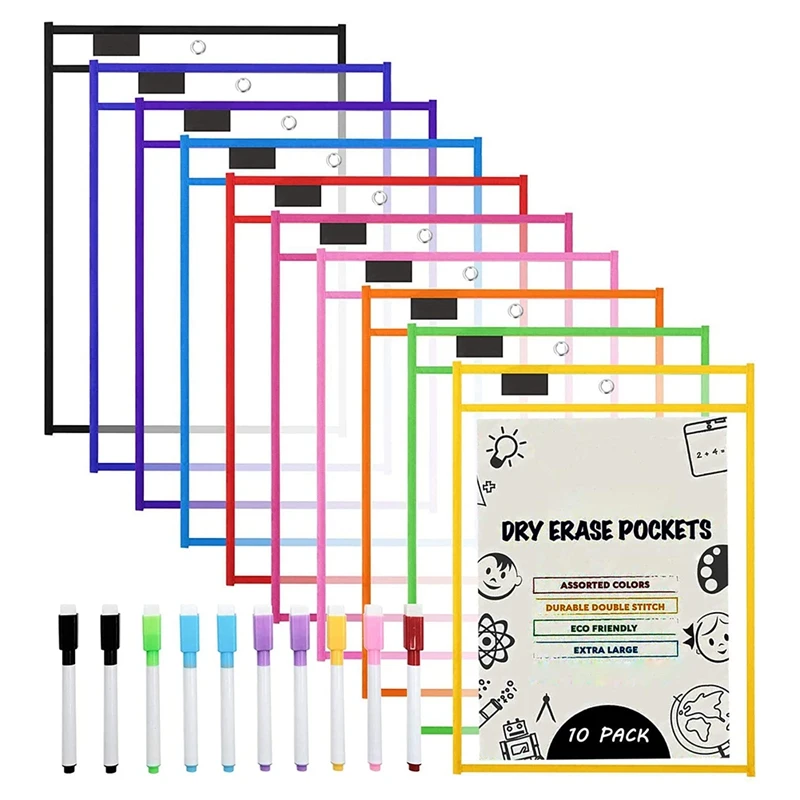 Dry Erase Pockets Sleeves, (10 Pack) A4 Paper Job Ticket Holders, Reusable Dry Erase Sheets For Classroom Worksheets
Dry Erase Pockets Sleeves, (10 Pack) A4 Paper Job Ticket Holders, Reusable Dry Erase Sheets For Classroom Worksheets