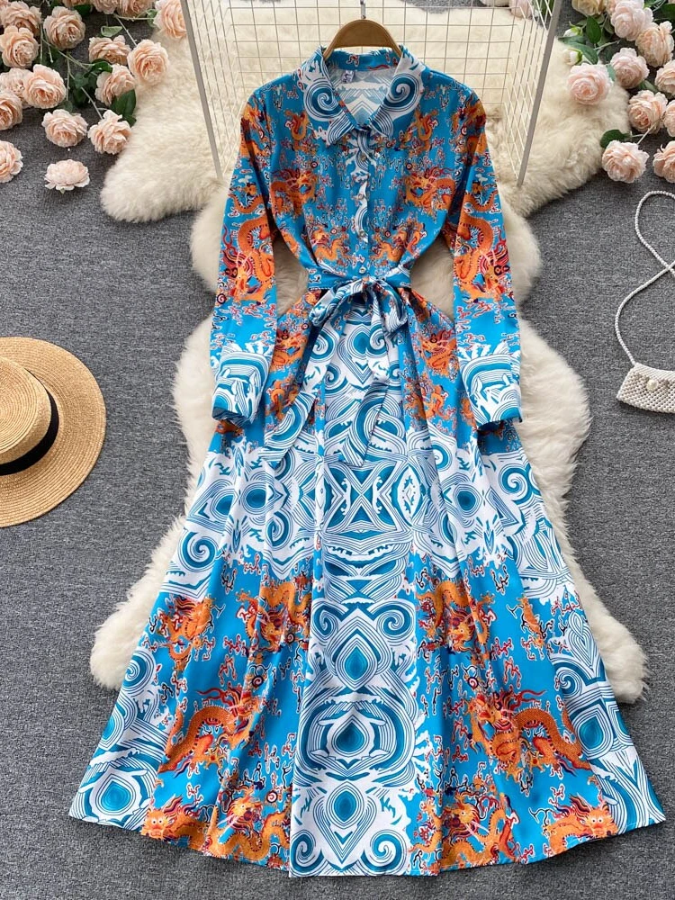New Women Elegant Party Dress Spring Autumn Long Sleeve Vintage Floral Printed Dresses Ladies A Line Single-breasted Long Robe
New Women Elegant Party Dress Spring Autumn Long Sleeve Vintage Floral Printed Dresses Ladies A Line Single-breasted Long Robe