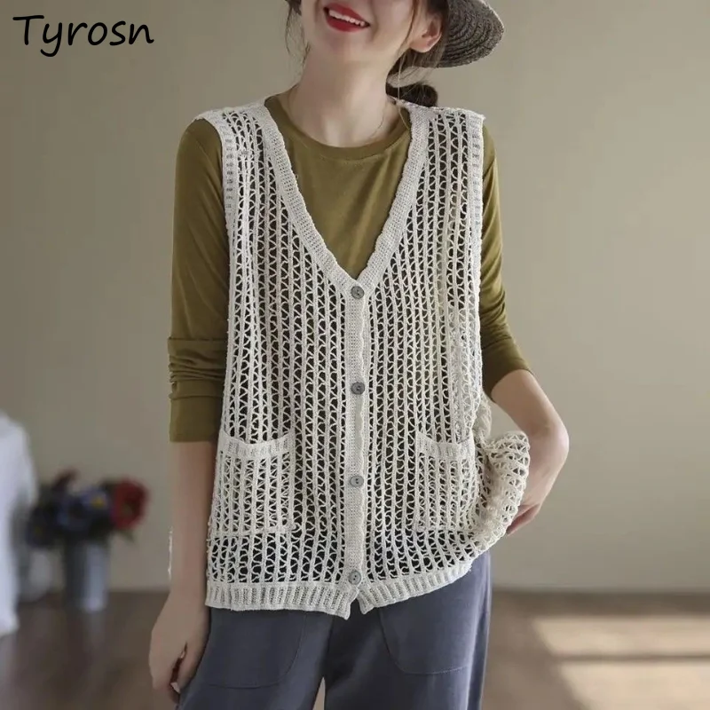 Sweater Vest Hollow Out Design Loose Chic Students Simple All-match Ladies Fashion Elegant Sleeveless Tender Cozy Ulzzang Spring
Sweater Vest Hollow Out Design Loose Chic Students Simple All-match Ladies Fashion Elegant Sleeveless Tender Cozy Ulzzang Spring