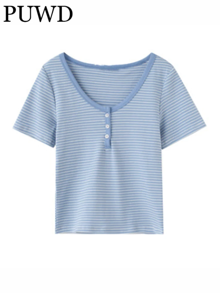 PUWD Women O Neck Striped Three Button Soft Cotton Tees 2022 Summer Fashion Ladies Casual Girls Knitted Patchwork Top
PUWD Women O Neck Striped Three Button Soft Cotton Tees 2022 Summer Fashion Ladies Casual Girls Knitted Patchwork Top