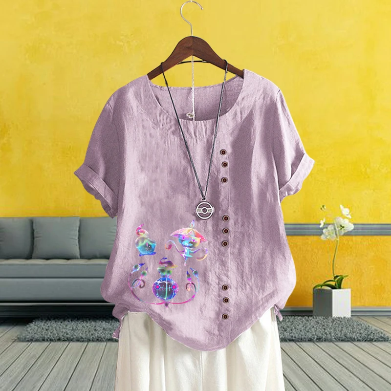 2022 Women Summer Graphic Printed Round Neck Short Sleeve T Shirt Loose Plus Size Solid Color Cotton Linen Casual Top Breathable
2022 Women Summer Graphic Printed Round Neck Short Sleeve T Shirt Loose Plus Size Solid Color Cotton Linen Casual Top Breathable