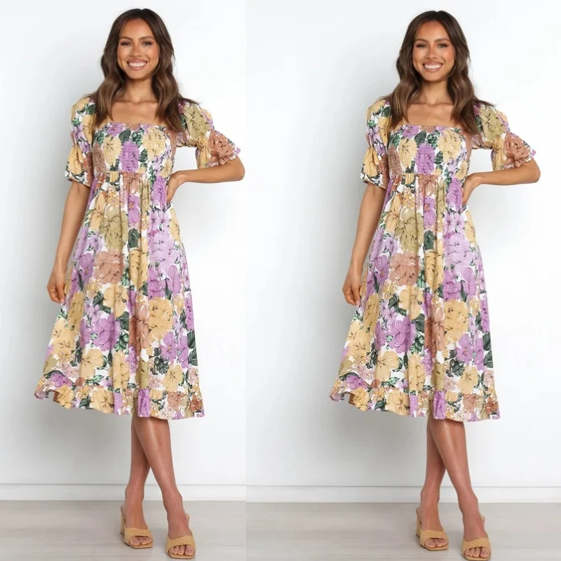European And American-Style2022Spring and Summer New Hot Sale Short Sleeve Printed Square Collar Dress
European And American-Style2022Spring and Summer New Hot Sale Short Sleeve Printed Square Collar Dress
