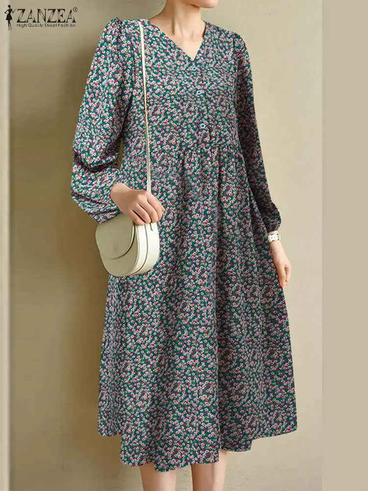 ZANZEA Long Puff Sleeve Floral Print Midi Dress Pleats V-neck Vintage Women Vestidos Buttons Korean Fashion Elegant A-line Dress
ZANZEA Long Puff Sleeve Floral Print Midi Dress Pleats V-neck Vintage Women Vestidos Buttons Korean Fashion Elegant A-line Dress