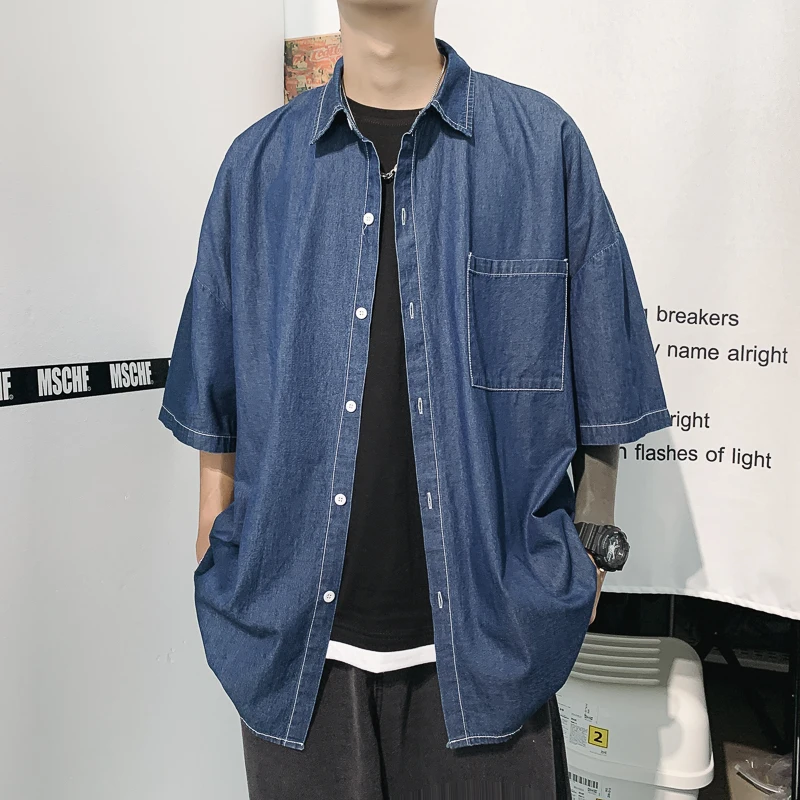 Korean Fashion Men Denim Shirt Summer Short Sleeve Chest Pocket Blue Jean Shirt 4XL 5XL
Korean Fashion Men Denim Shirt Summer Short Sleeve Chest Pocket Blue Jean Shirt 4XL 5XL