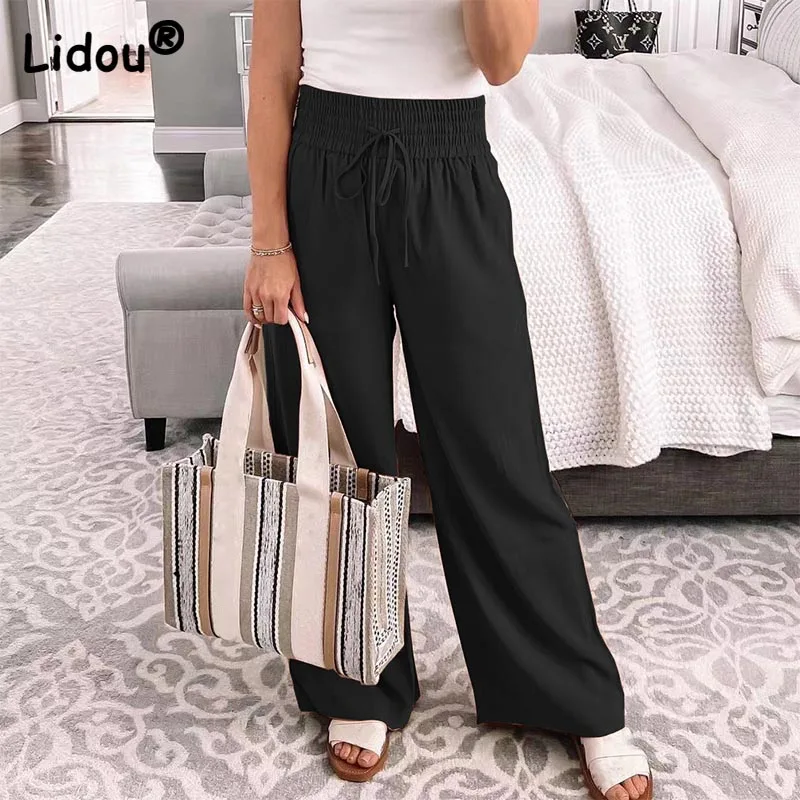 Summer New Casual Solid Mid Waist Women's Loose Cotton Long Pants Fashion Home Lace-up Wide-leg Straight Trousers Elegant Female
Summer New Casual Solid Mid Waist Women's Loose Cotton Long Pants Fashion Home Lace-up Wide-leg Straight Trousers Elegant Female