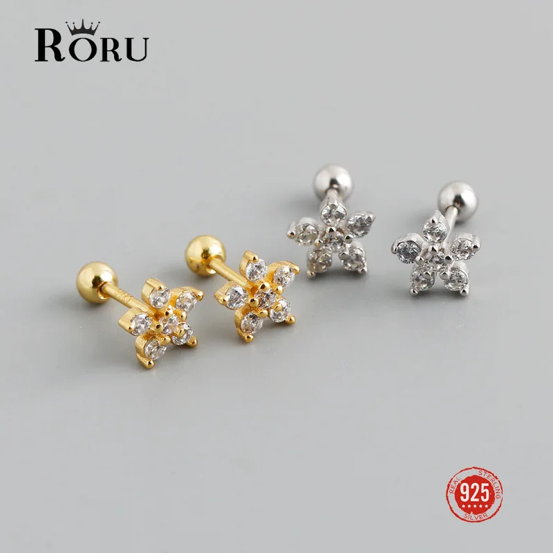 

Simple AAA Zircon Flower Screw S925 Silver Stud Earrings Diamond Gold Plum-Shaped Earrings for Women Girls Daily Jewelry