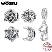 WOSTU 925 Sterling Silver Vintage Hollow Charms Bead Diamond Cut Pendant For Women Fit Original Bracelet Necklace Jewelry Making