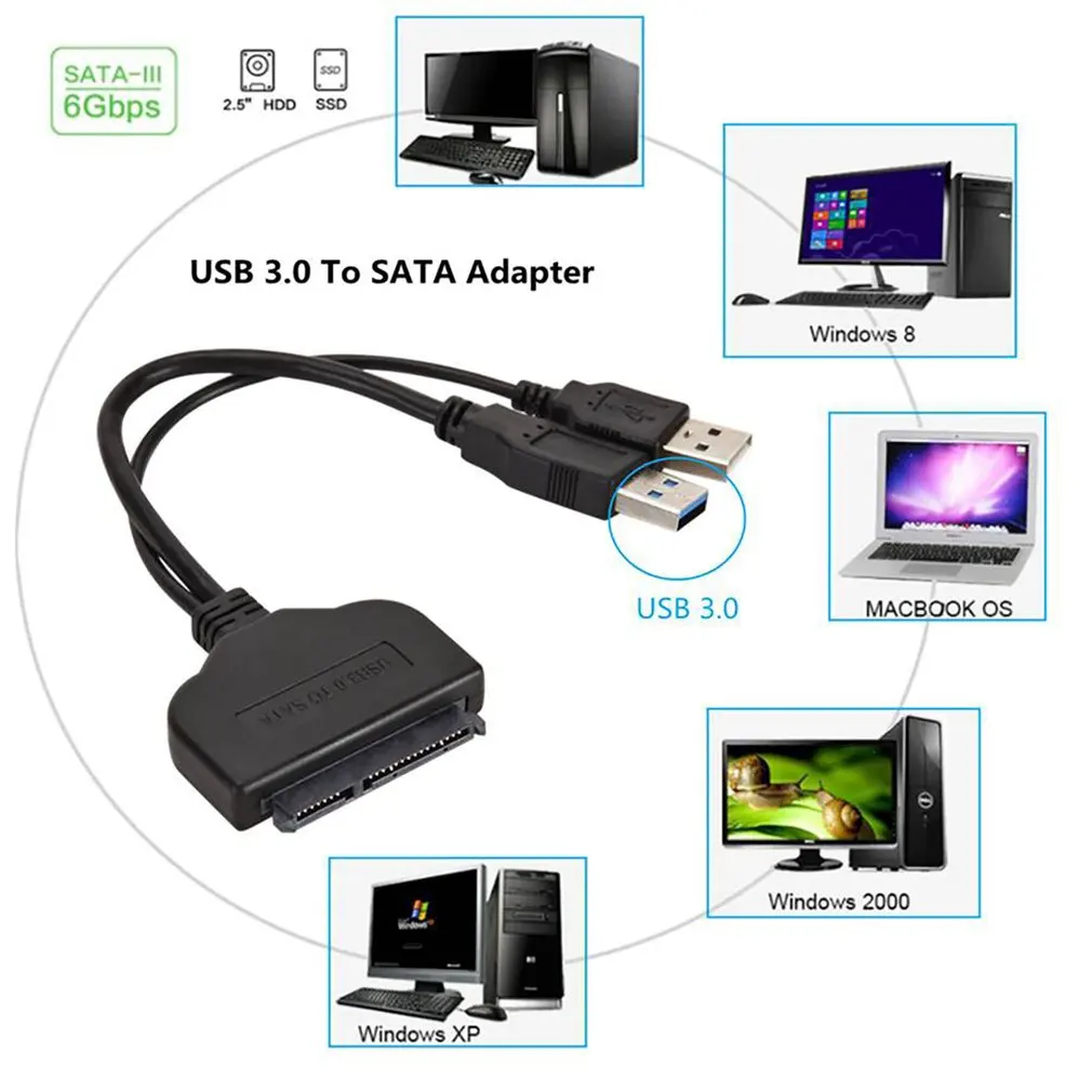 Кабель-адаптер SATA с USB на серийный SATA 7 + 15pin, жесткий диск 2,5 дюйма, для ноутбука, простой в установке Кабель USB 3,0, переносные кабели 
Кабель-адаптер SATA с USB на серийный SATA 7 + 15pin, жесткий диск 2,5 дюйма, для ноутбука, простой в установке Кабель USB 3,0, переносные кабели