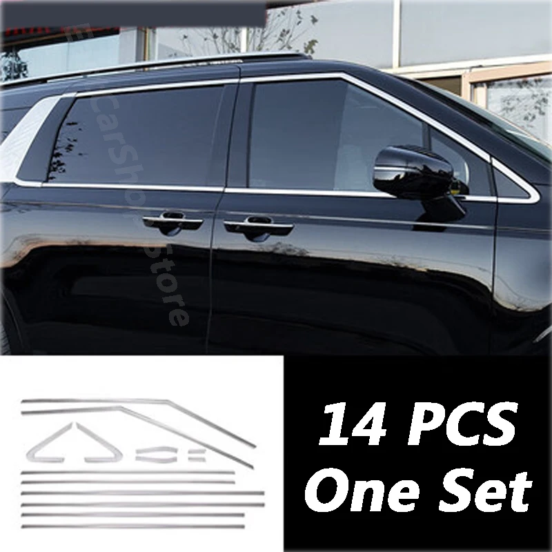 

For Kia Carnival Sedona KA4 2021 2022 Car Stainless Steel Window Glitter Door Upper Window Trim Middle Pillar Bright Strip