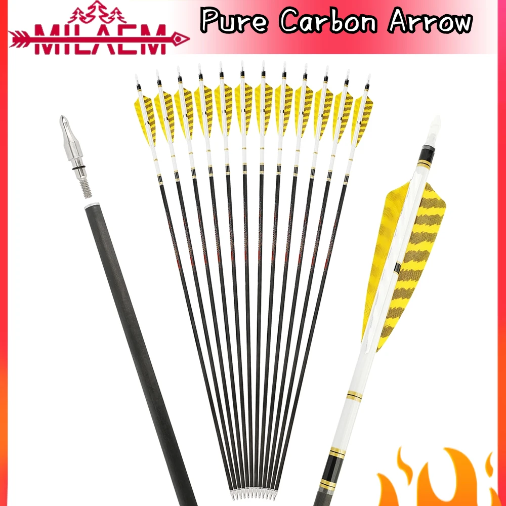 Archery Pure Carbon Arrow Spine 250/300/350/400/500/600 ID 6.2mm with 4inch Turkey Feather for Bow Shooting Hunting Accessories
Archery Pure Carbon Arrow Spine 250/300/350/400/500/600 ID 6.2mm with 4inch Turkey Feather for Bow Shooting Hunting Accessories