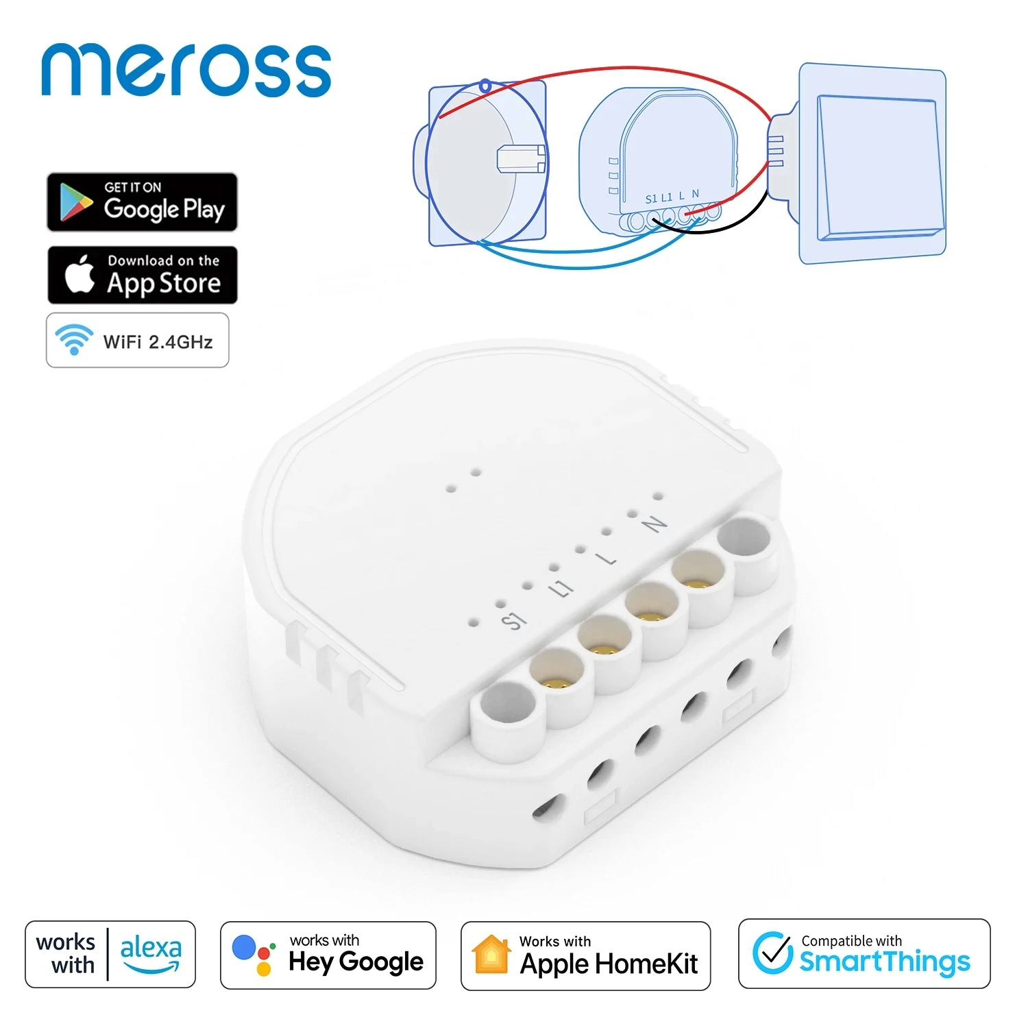 

Meross Homekit WiFi In-Wall Smart DIY Switch Wireless 1 Gang 1 Way Light Switch Module For Alexa Google Home SmartThings