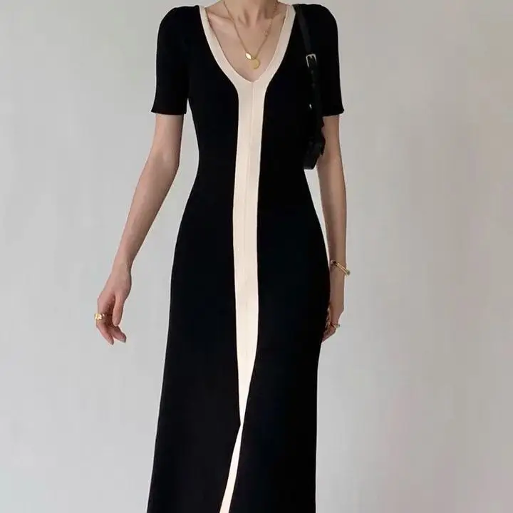 Women Elegant Summer Vintage Dress Korean Style Short Sleeves Knitted Dress A Line Casual Ice Silk Sweater Women Dress
Women Elegant Summer Vintage Dress Korean Style Short Sleeves Knitted Dress A Line Casual Ice Silk Sweater Women Dress