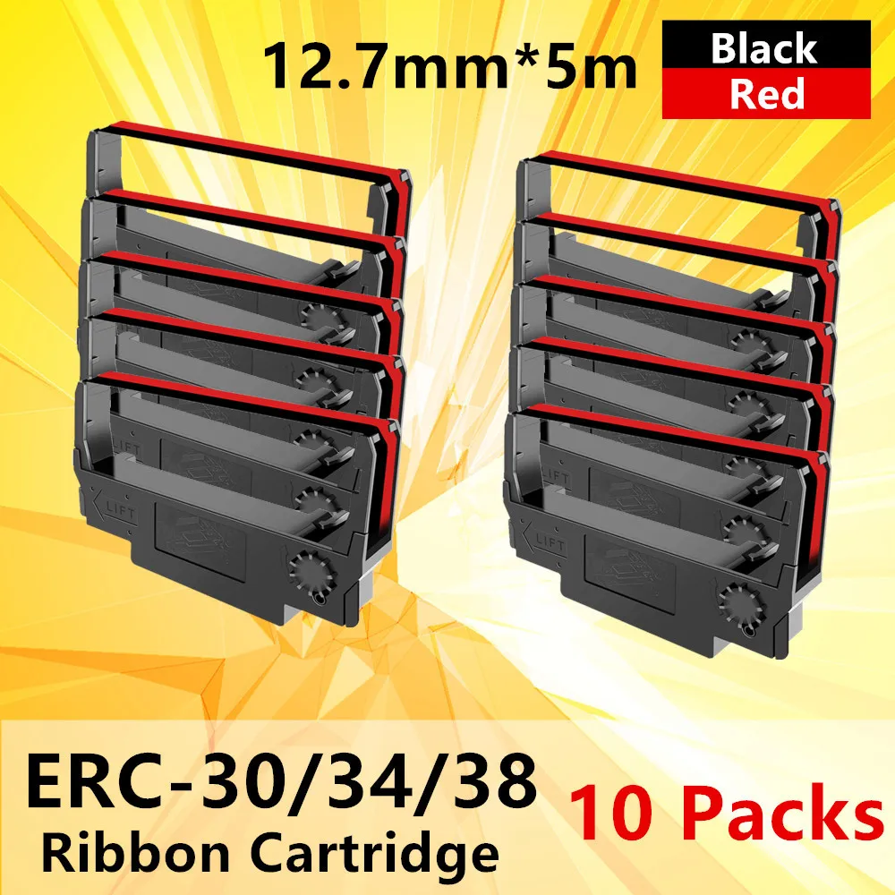

1~10PK Compatible Ribbon ERC30 ERC-30 ERC 30 34 38 B/R Cash Register Ink Cartridge Used for ERC38 NK506 (Black and Red)