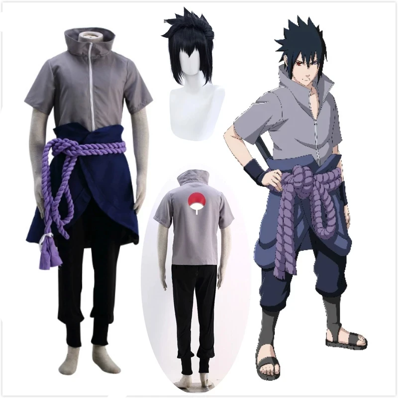 Anime Uchiha Sasuke Cosplay Costume Shippuden Clothing Halloween Outfits Party Blazer Pants Waist Rope Hand Guard | Тематическая