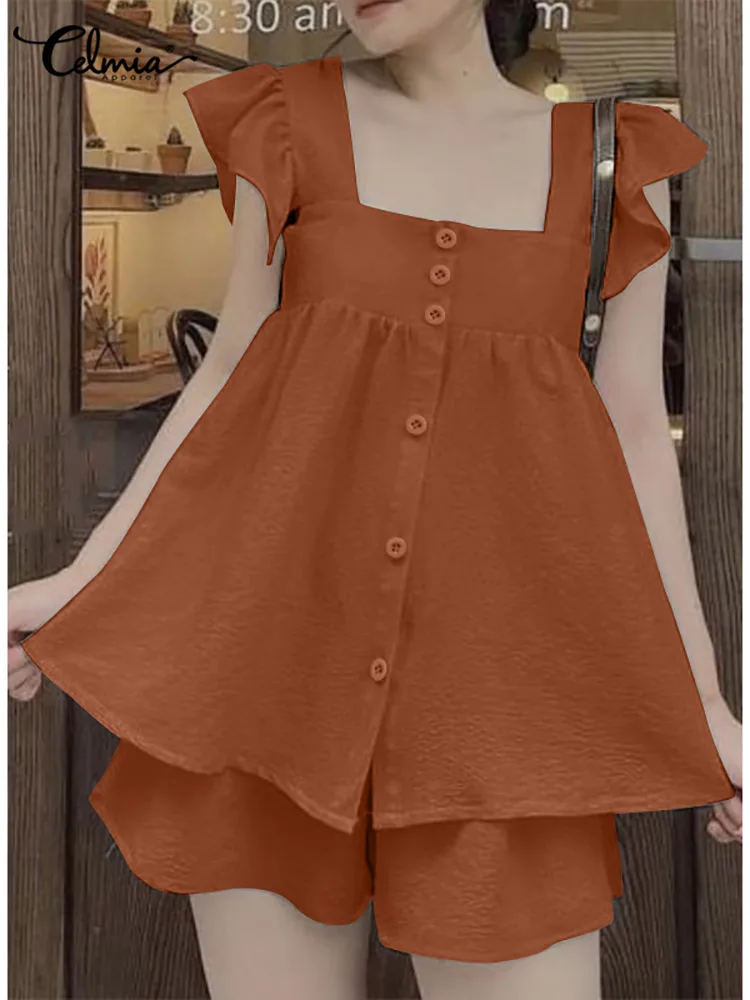 Celmia Women Short Sets Summer Square Collar Buttons Ruffles Tank Tops and Elastic Waist Shorts Suits Korea Fashion 2 Piece Sets
Celmia Women Short Sets Summer Square Collar Buttons Ruffles Tank Tops and Elastic Waist Shorts Suits Korea Fashion 2 Piece Sets