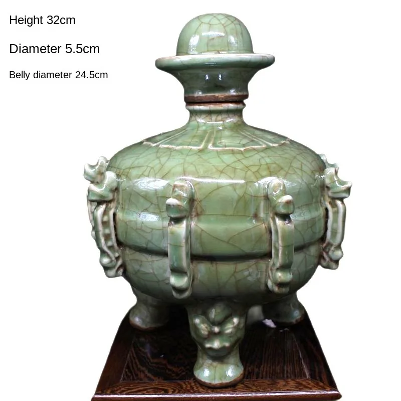 

Song Dynasty Longquan Kiln Open Piece Shadow Qing Three-legged Kowloon Wine Pot Folk Wine Collection Antique Porcelain
