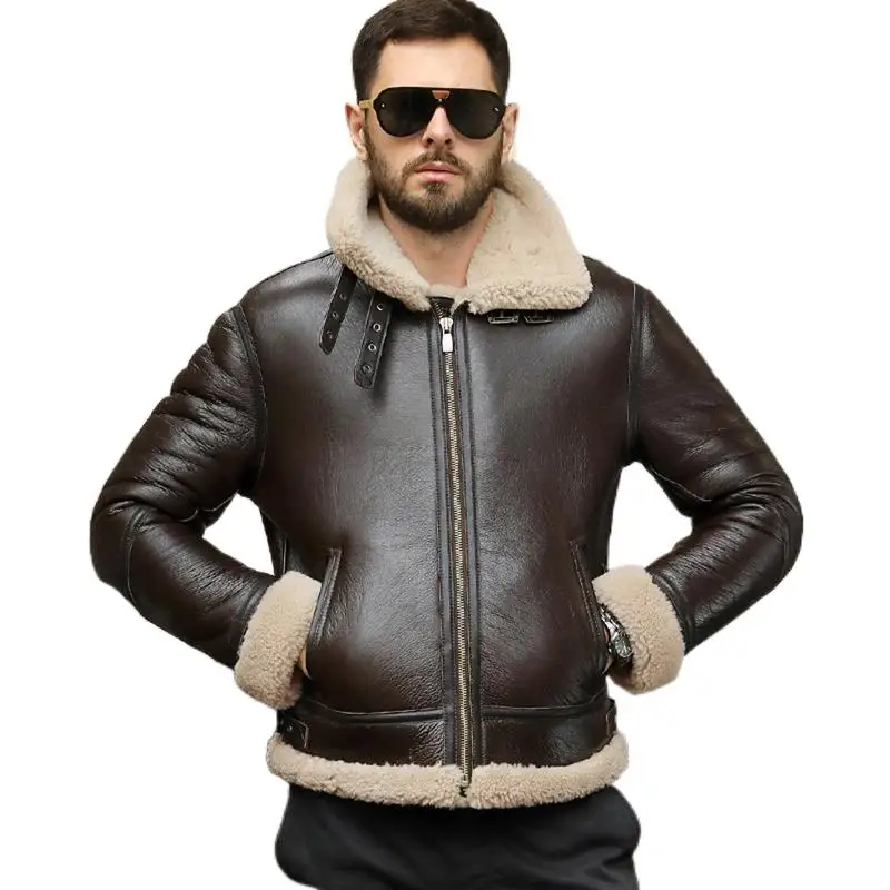 100% Shearling Sheepskin Genuine Leather Coat Man's B3 Bomber Fur Thick Winter Jacket Retro Aviator Outerwear Trench
100% Shearling Sheepskin Genuine Leather Coat Man's B3 Bomber Fur Thick Winter Jacket Retro Aviator Outerwear Trench