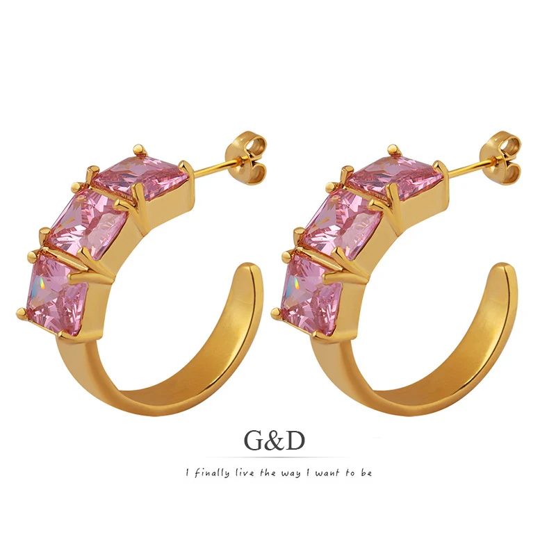 G&D New Summer Trendy C Shape Pink Stone Hoop Earrings High Quality PVD Gold Color Earrings for Women Luxury Jewelry Party Gift
G&D New Summer Trendy C Shape Pink Stone Hoop Earrings High Quality PVD Gold Color Earrings for Women Luxury Jewelry Party Gift