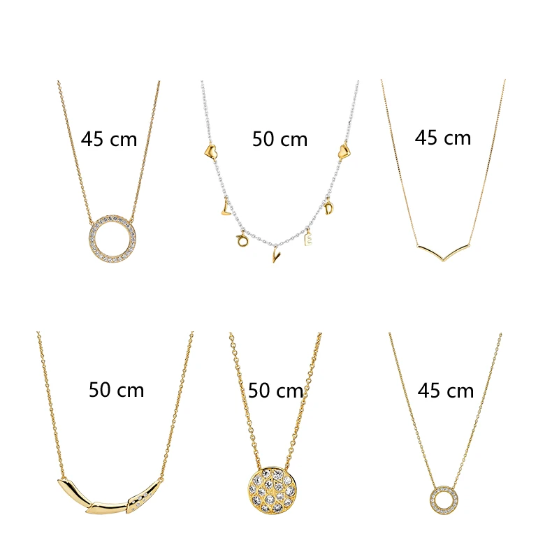 

18K Shine Gold Silver 925 Original Circles Love Hearts Wish Flower Stem Link Chains Chokers Pendants Necklaces For Women Jewelry