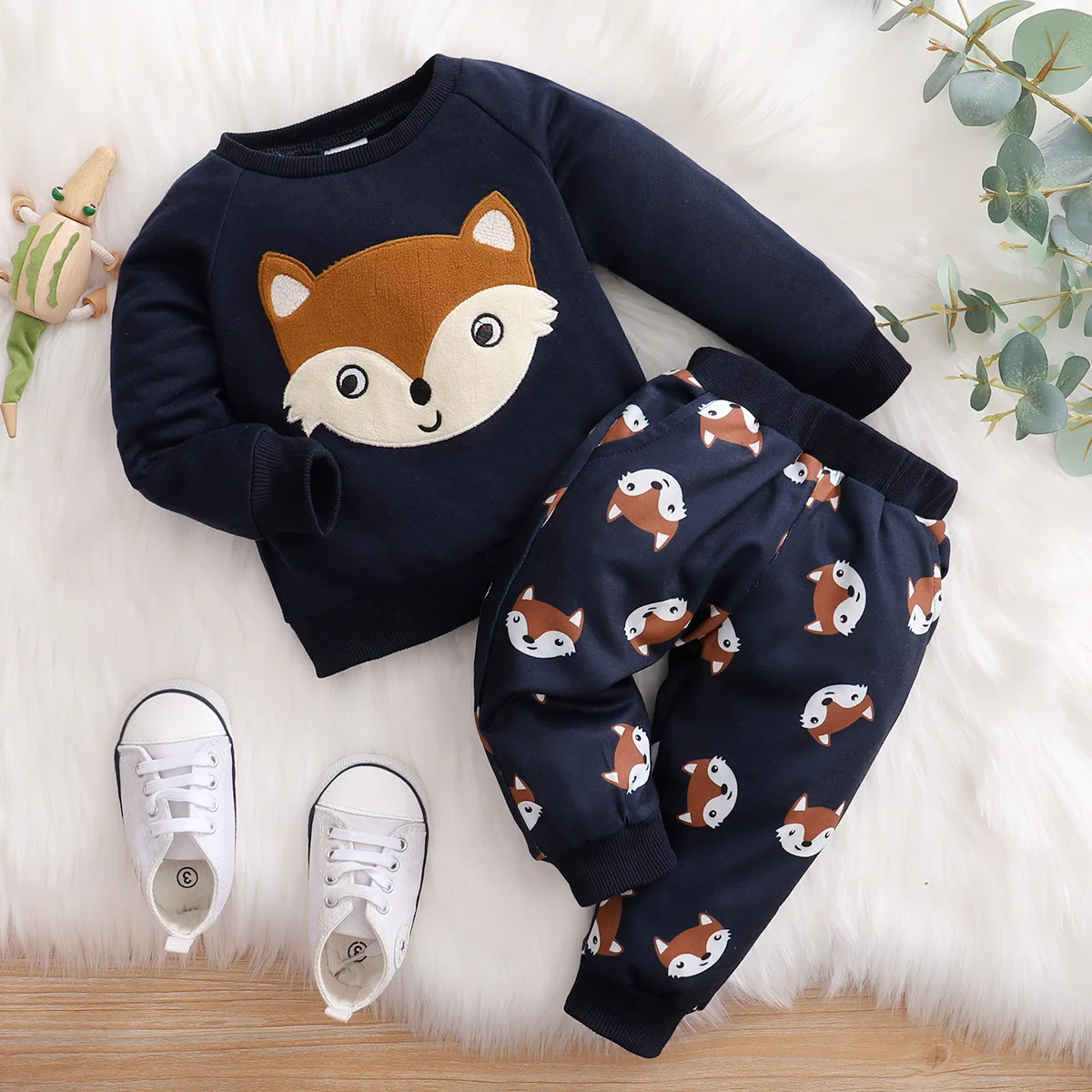 PatPat 2pcs Cartoon Fox Pattern Navy Baby Long-sleeve Cotton Pullover and Pants Set
PatPat 2pcs Cartoon Fox Pattern Navy Baby Long-sleeve Cotton Pullover and Pants Set