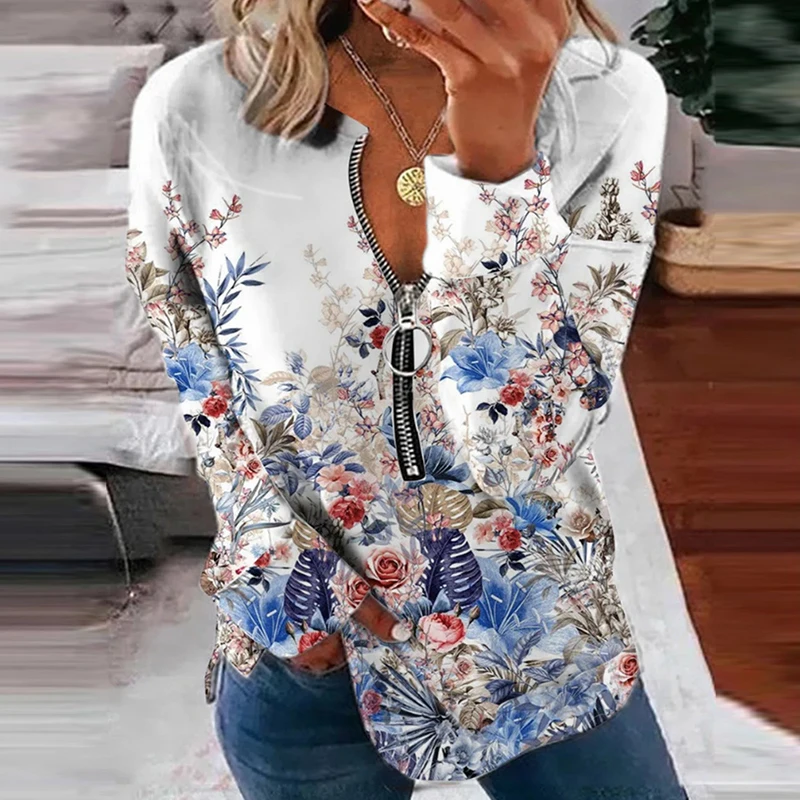 Fashion Ladies V Neck Zip Blouse Spring Autumn Loose Long Sleeve Sweatshirt Blusa Women Retro Floral Print Pullover Tops Tee
Fashion Ladies V Neck Zip Blouse Spring Autumn Loose Long Sleeve Sweatshirt Blusa Women Retro Floral Print Pullover Tops Tee
