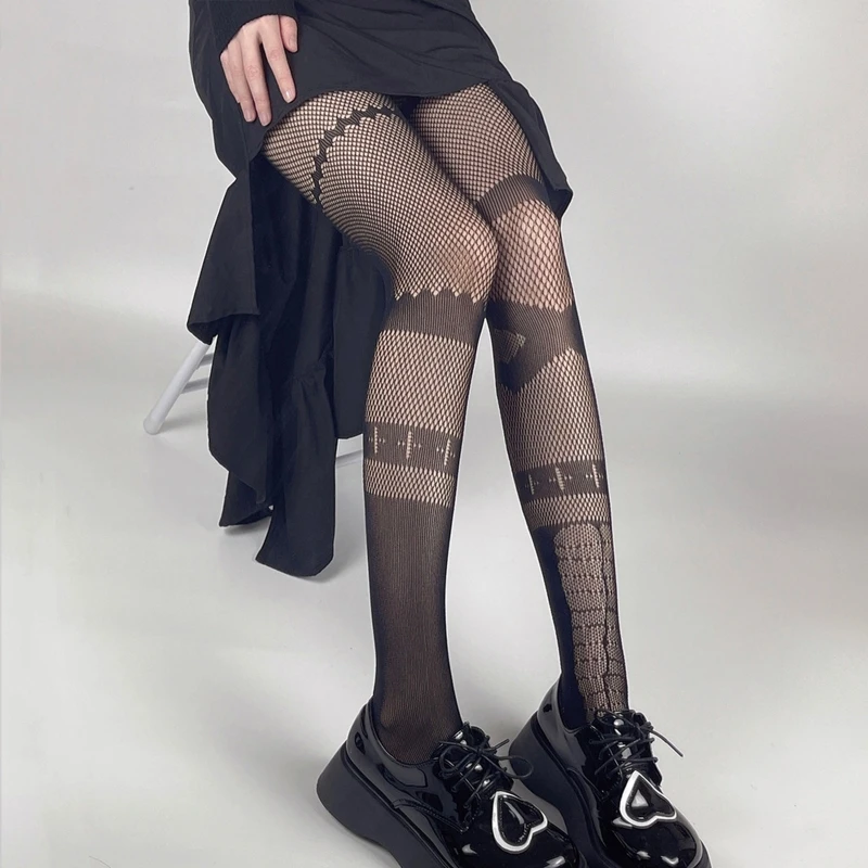 Women Gothic Punk Fishnet Pantyhose Harajuku Personality Asymmetrical Cross Striped Patterned Sheer Tattoo Mesh Tights
Women Gothic Punk Fishnet Pantyhose Harajuku Personality Asymmetrical Cross Striped Patterned Sheer Tattoo Mesh Tights