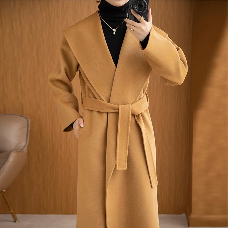 Ladies Hooded 100% Pure Wool Coat Slim Fit High-end New Long Sleeve Knit Jacket Cashmere Coat Long Cardigan Double Sided Woolen
Ladies Hooded 100% Pure Wool Coat Slim Fit High-end New Long Sleeve Knit Jacket Cashmere Coat Long Cardigan Double Sided Woolen
