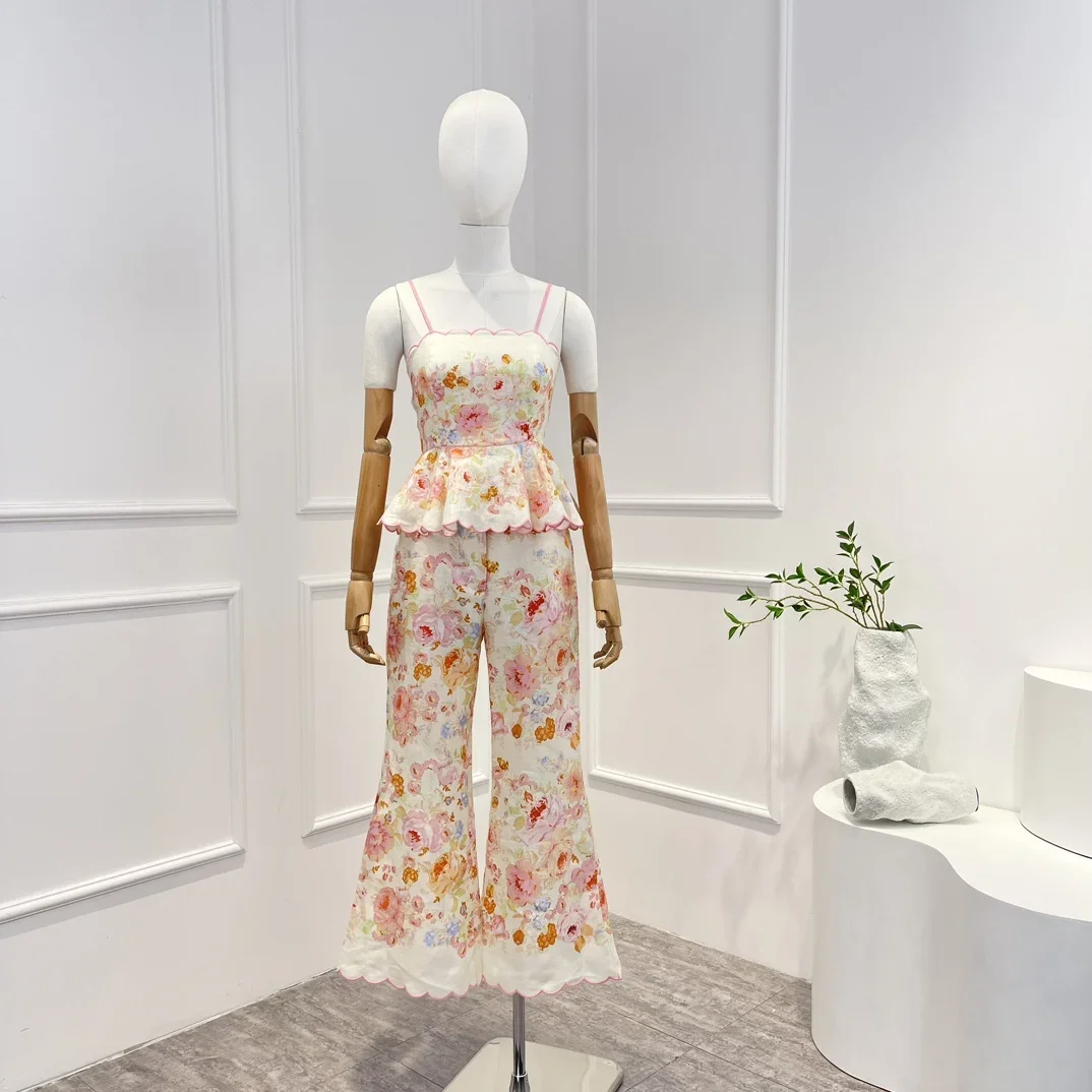 New Arrivals 2023 Spring Summer Top Quality Vintage Pink Linen Belt Frill Sleeveless Top and Pants Woman Casual Set
New Arrivals 2023 Spring Summer Top Quality Vintage Pink Linen Belt Frill Sleeveless Top and Pants Woman Casual Set