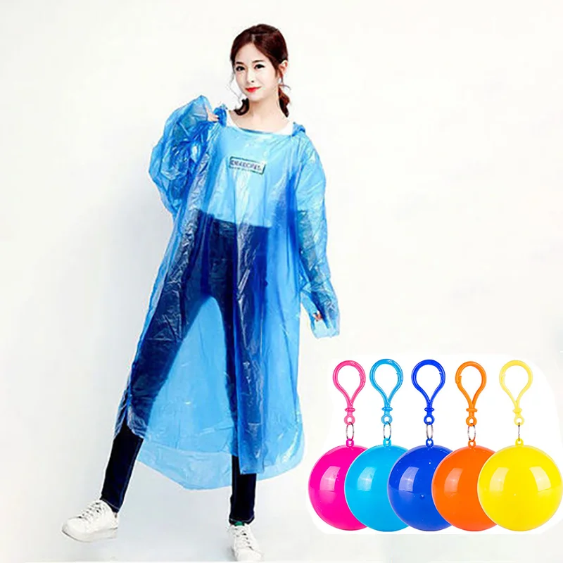 

Portable Raincoat Ball Emergency Poncho Unisex Adults Emergency Waterproof Raincoats Ball with Keychain Raincoats Disposable