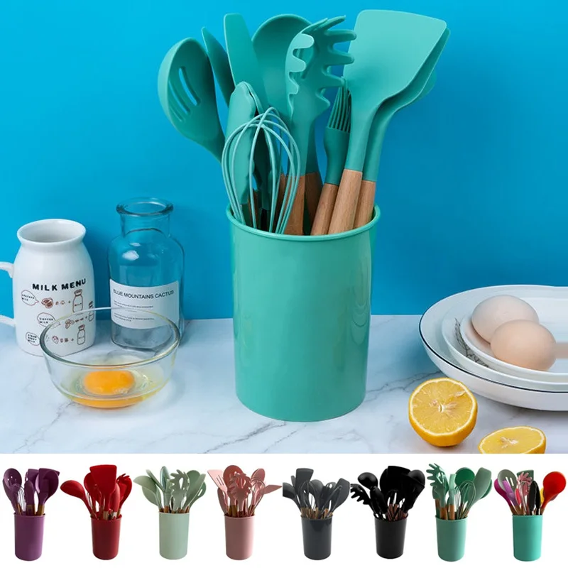 Silicone kitchenware set of 12 wooden handle kitchenware nonstick cooking and baking tools 10 silicone kitchenware 
Silicone kitchenware set of 12 wooden handle kitchenware nonstick cooking and baking tools 10 silicone kitchenware