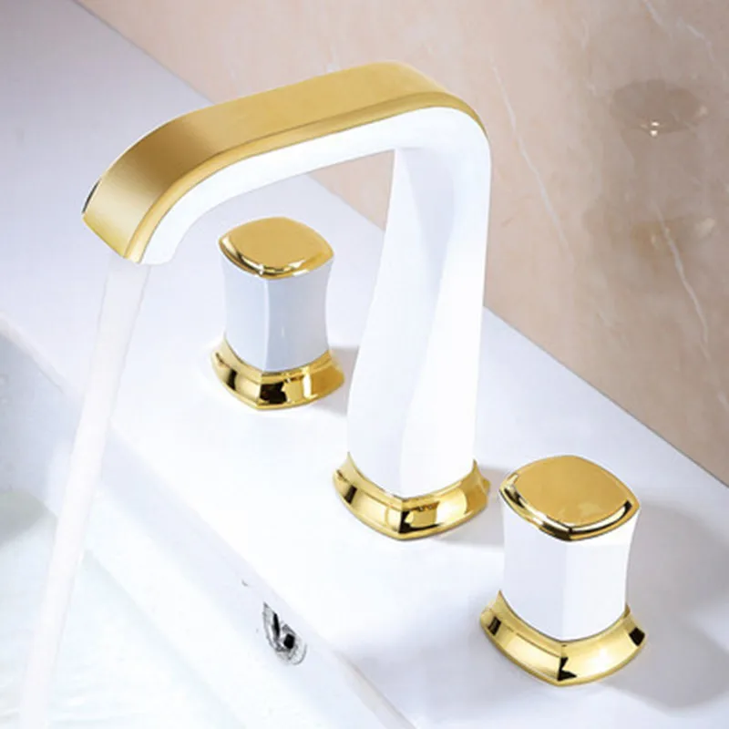 

Tuqiu Copper Bathroom Basin Faucets Brass Widespread Sink Mixer Tap Hot & Cold Lavatory Crane 3 Hole White Gold/Black/Chrome