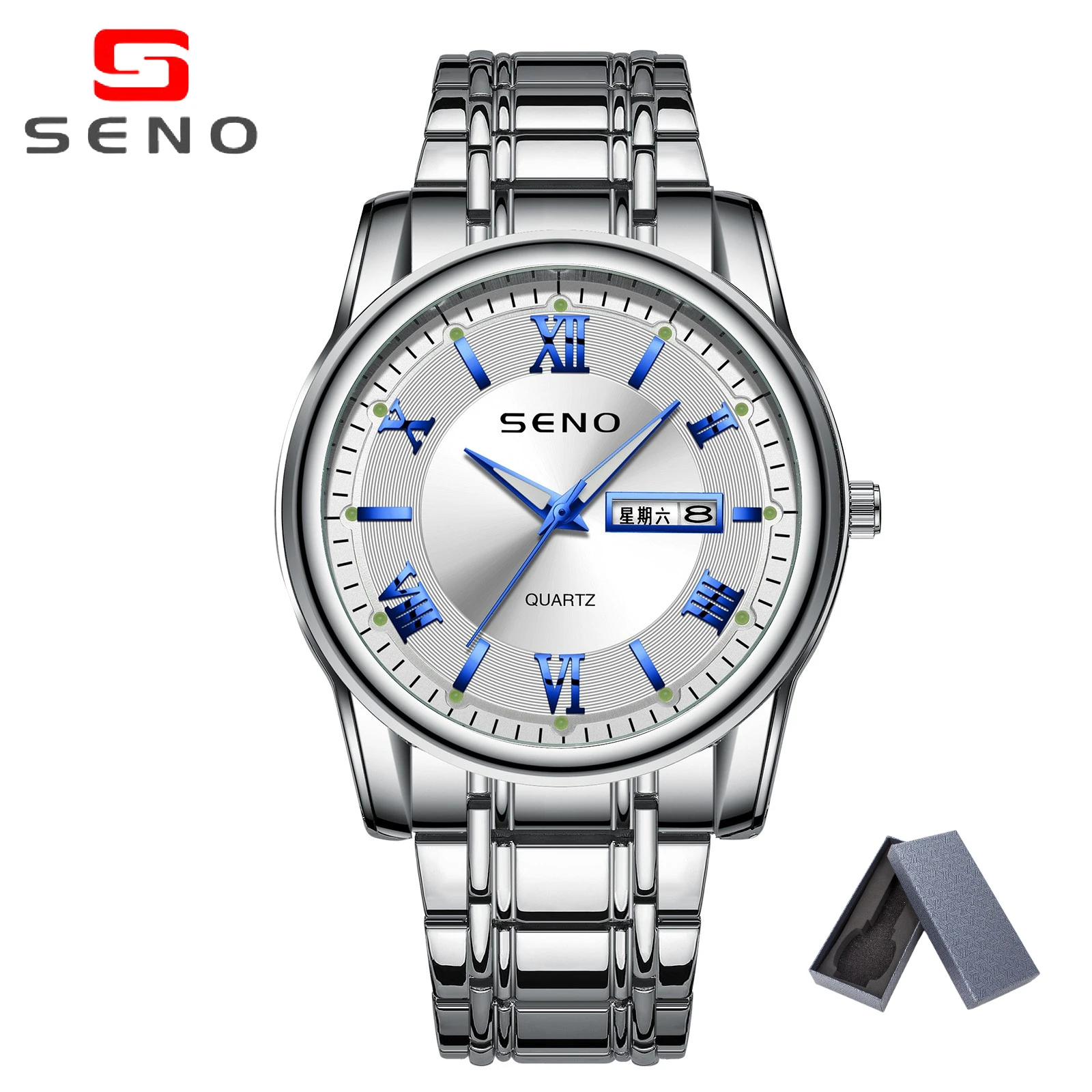 SENO Luminous Waterproof Men's Sports Watch Dual Calendar Silver Stainless Steel Quartz Clock With Box Relogio Masculino
SENO Luminous Waterproof Men's Sports Watch Dual Calendar Silver Stainless Steel Quartz Clock With Box Relogio Masculino