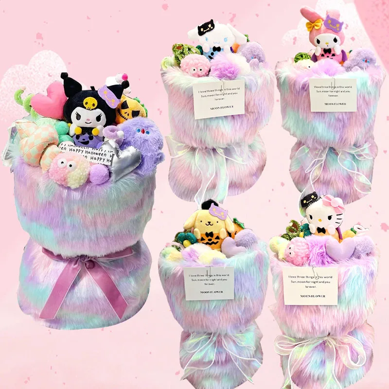 

Демоническая Тыква Sanrios букет Kawaii Hello Kitty Melody Kuromi Cinnamoroll Purin плюшевый женский подарок для украшения дома и свадьбы