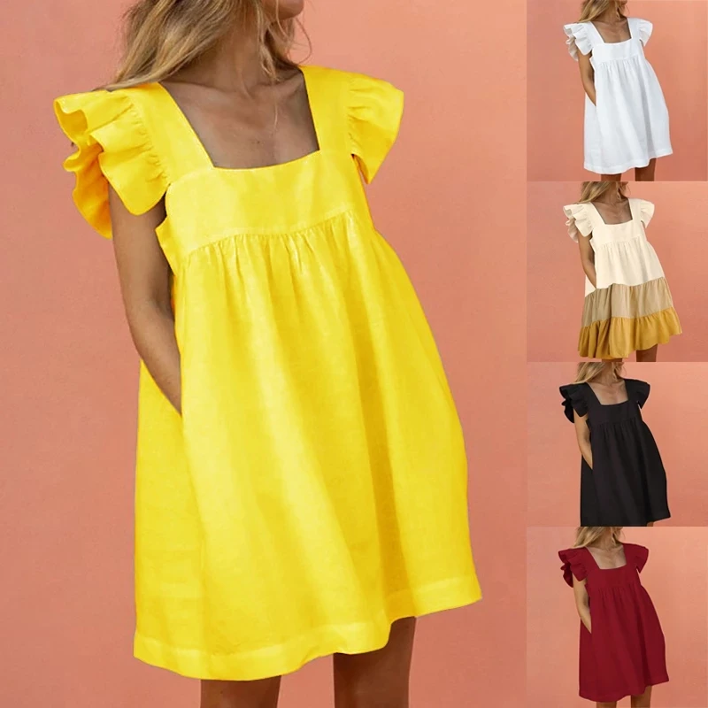 Women Ruffled Mini Dress Summer Cute Square Collar Pocket Dresses Elegant Butterfly Sleeve Beach Party Female Dresses Vestidos
Women Ruffled Mini Dress Summer Cute Square Collar Pocket Dresses Elegant Butterfly Sleeve Beach Party Female Dresses Vestidos