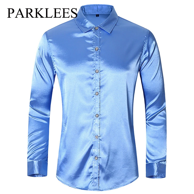 Parklees Blue Shiny Satin Shirt for Men Fashion New Winkle Free Slim Fit Dress Shirt Party Wedding Casual Shirt Camisa Masculina
Parklees Blue Shiny Satin Shirt for Men Fashion New Winkle Free Slim Fit Dress Shirt Party Wedding Casual Shirt Camisa Masculina