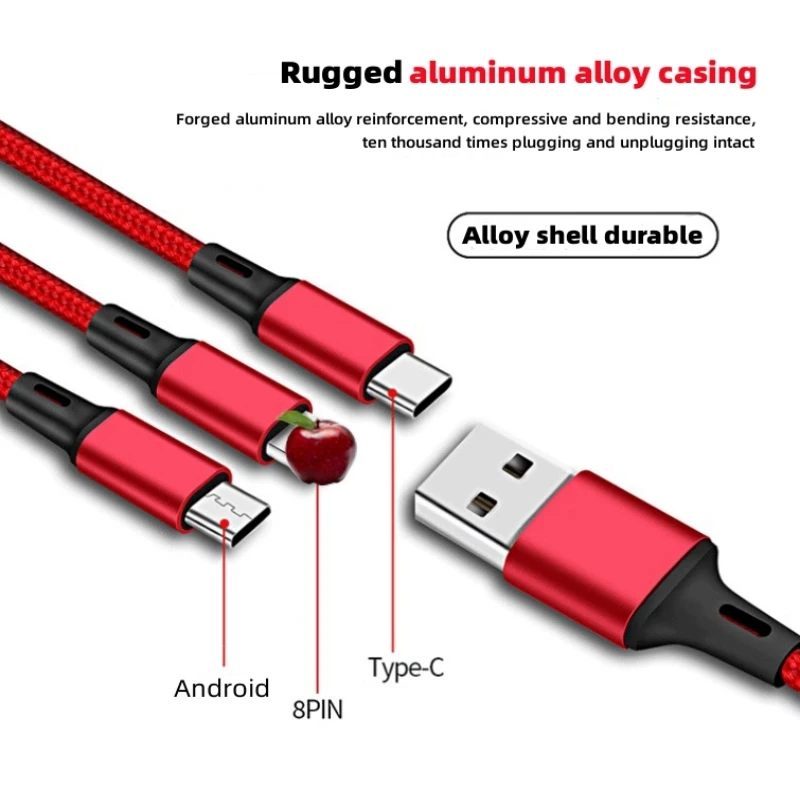 

3 в 1 шнур для быстрой зарядки для iPhone Huawei Micro USB Тип C, зарядное устройство, кабель с несколькими Usb-портами, зарядный шнур с несколькими Usb-порт...