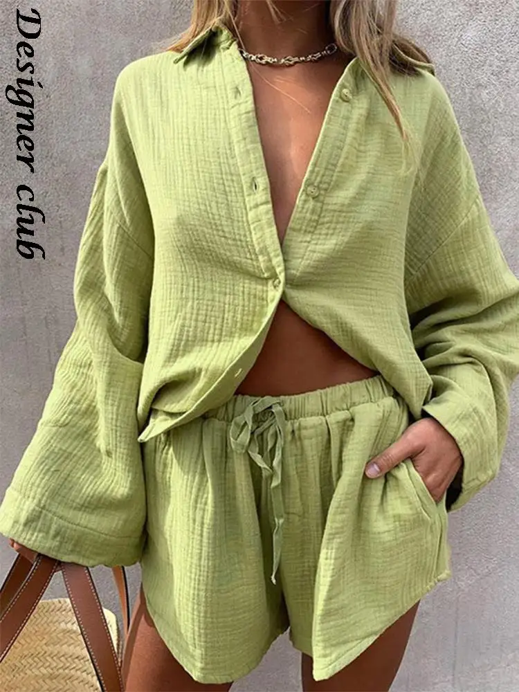 Women Casual Tracksuit Shorts Set Summer Long Sleeve Shirt Tops And Mini Drawstring Shorts Suit Lounge Wear Two Piece Set
Women Casual Tracksuit Shorts Set Summer Long Sleeve Shirt Tops And Mini Drawstring Shorts Suit Lounge Wear Two Piece Set