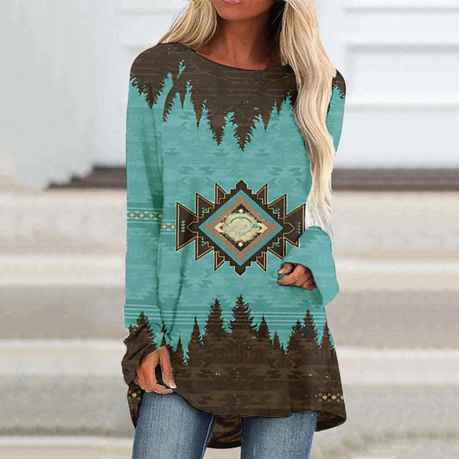 Women Casual Round Neck Shirt Long Sleeve Ethnic Print Blouse Long T Shirt Top Women Summer Shirts
Women Casual Round Neck Shirt Long Sleeve Ethnic Print Blouse Long T Shirt Top Women Summer Shirts