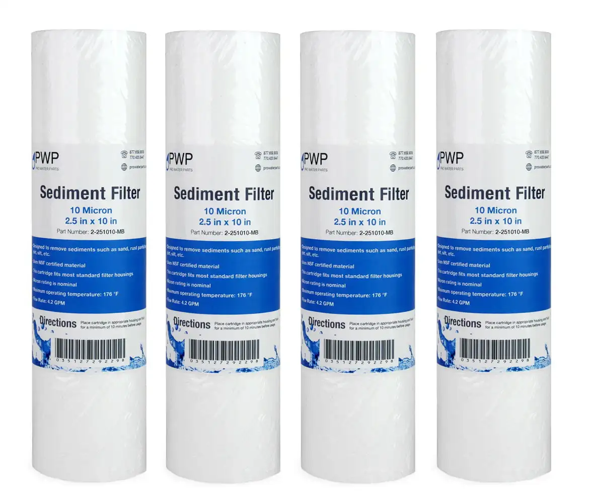 Sediment Melt Blown Water Filter Cartridge Standard 2.5x10" 10 Micron 4 Pack
Sediment Melt Blown Water Filter Cartridge Standard 2.5x10" 10 Micron 4 Pack