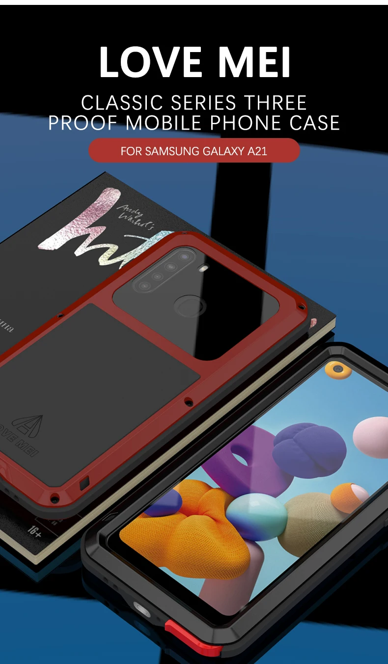 

Чехол для Samsung Galaxy A21, мощный ударопрочный грязеотталкивающий водонепроницаемый металлический армированный чехол Love Mei, чехлы для телефонов Samsung A21